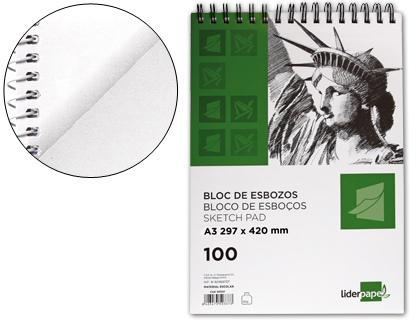 Bloc dibujo Liderpapel Esbozos A3 espiral 100h 90g/m²